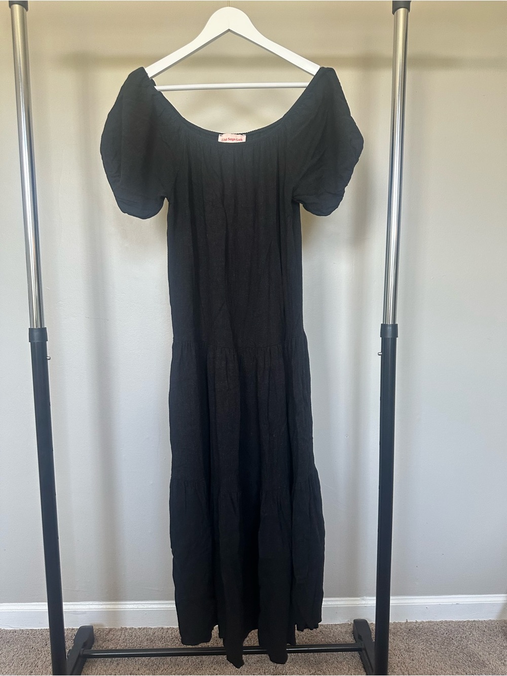 Lisa Says Gah Black Puff-Sleeve Off-Shoulder Maxi Dress